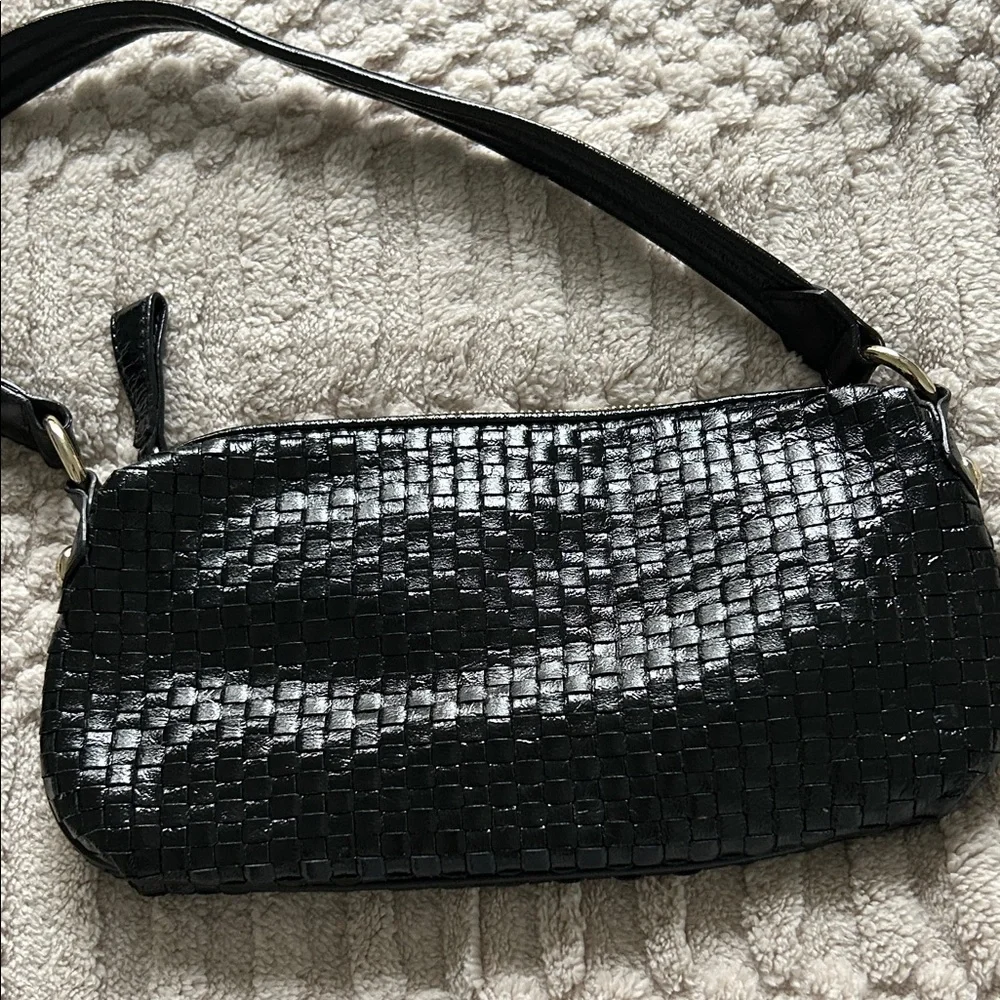 Elliott Lucca Shiny Black Woven Shoulder Bag